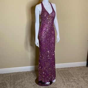 Adrianna Papell Plum Purple Sequin Evening Gown | Size 2 | NWT